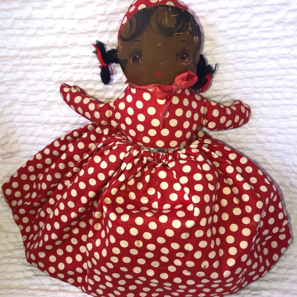 VINTAGE TOPSY TURVY Rag,Oil Cloth Faces 9.5” in. Handmade With Yarn Hair. - Picture 5 of 8